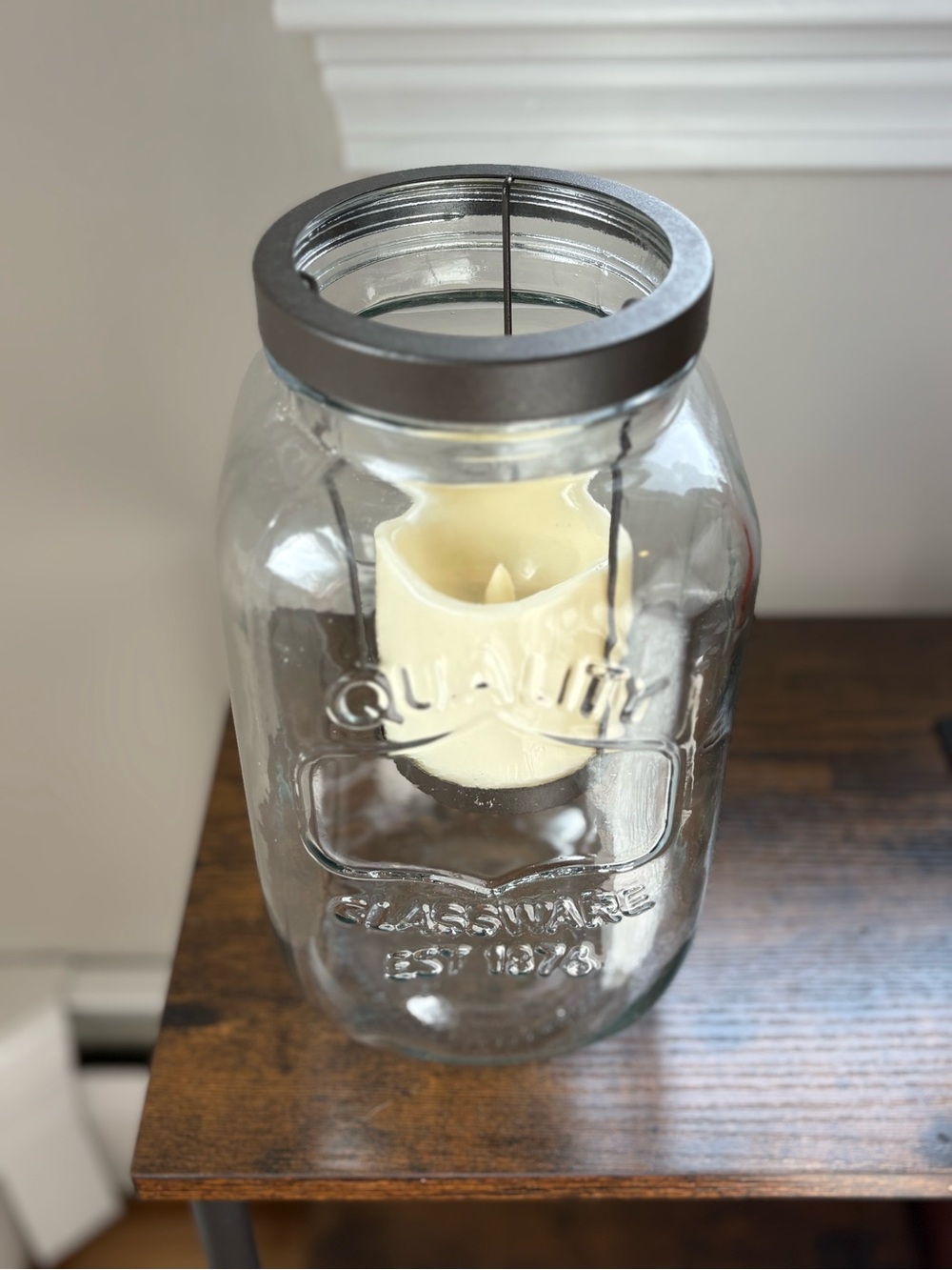 Glass Mason-Style Lantern with Cream LED Candle